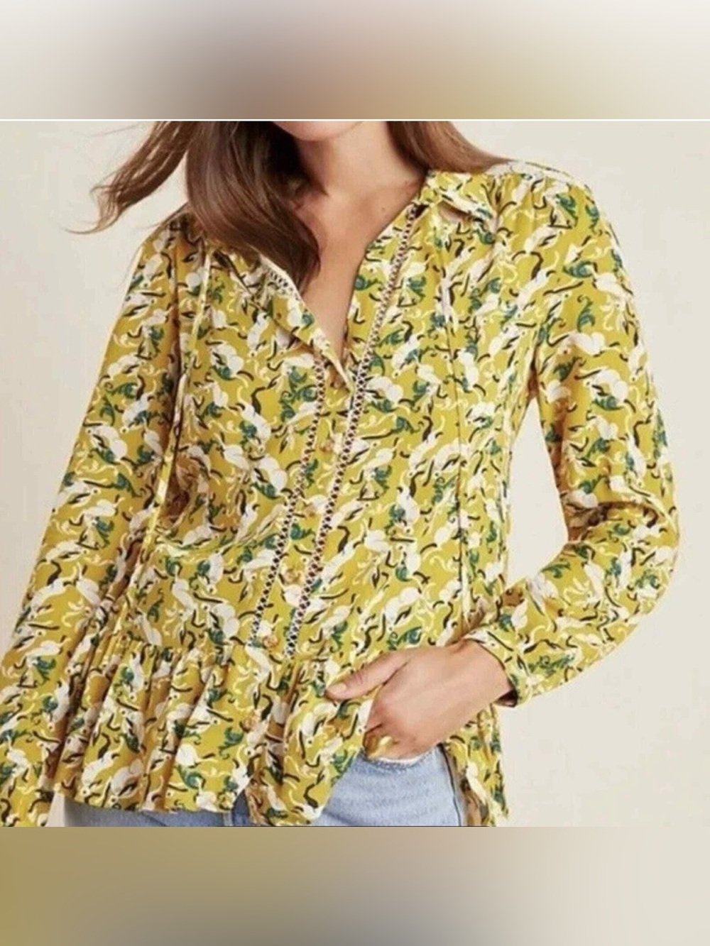 Maeve Anthropologie Rabbit Print Peplum Blouse Size 12